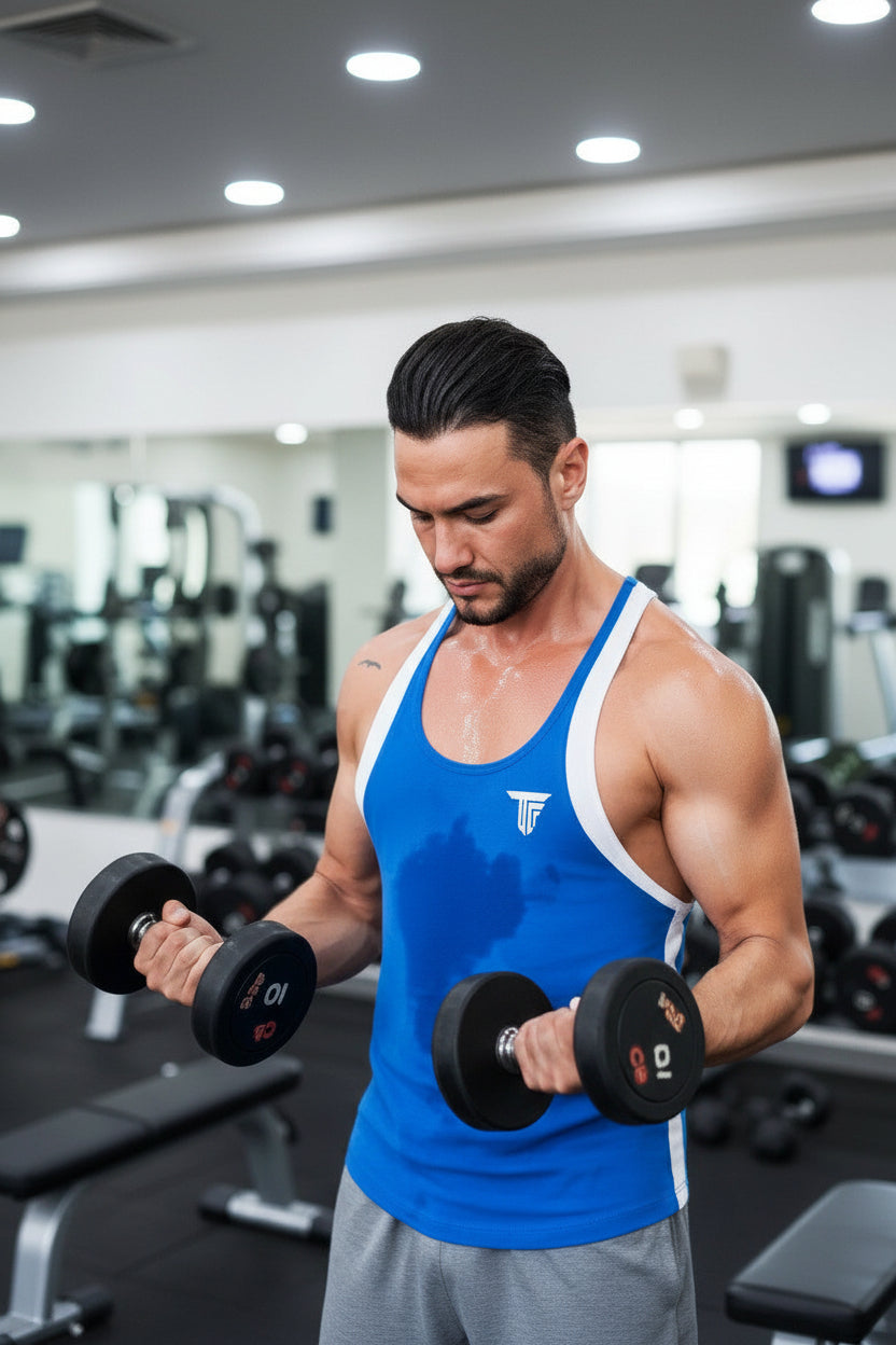 DOUBLE TANK TOP HERREN – ATHLETIC FIT – DOPPELTRÄGER DESIGN – GBLAU WEISS