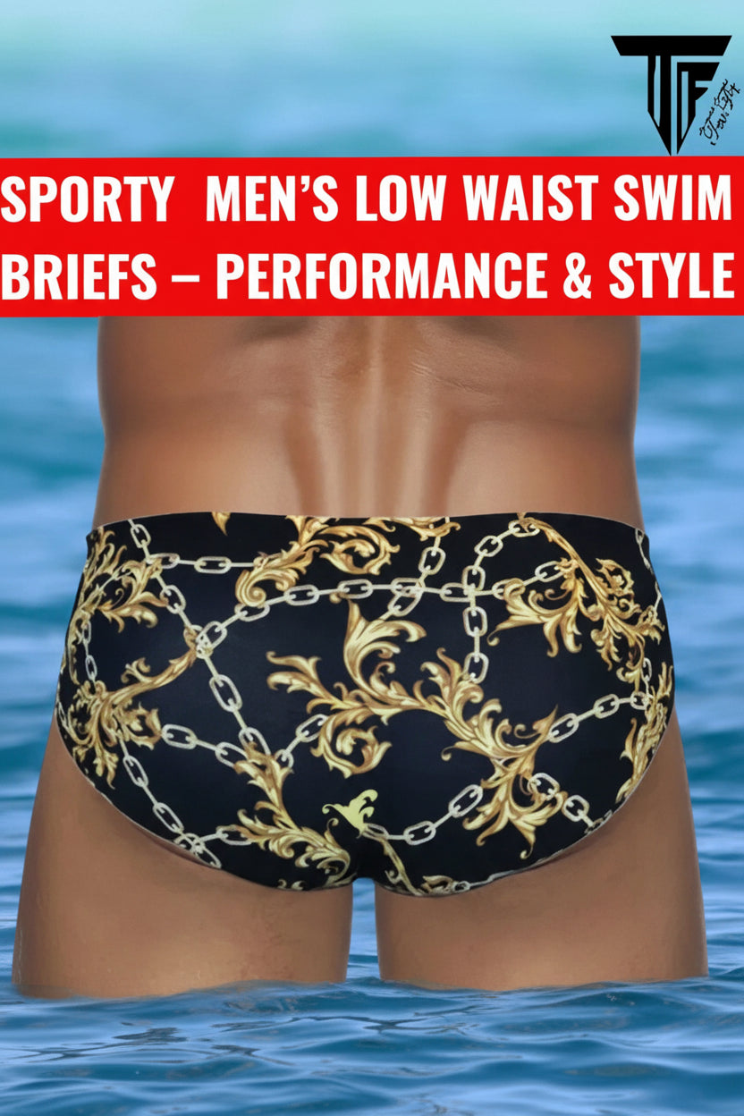 SWIMWEAR HERREN – SCHWIMMBEKLEIDUNG – BADEHOSE MIT MUSTER – SCHWARZ