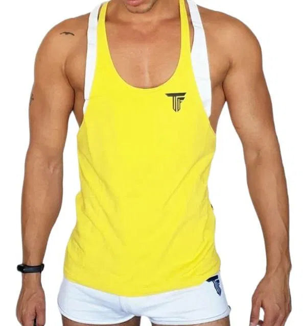 DOUBLE TANK TOP HERREN – ATHLETIC FIT – DOPPELTRÄGER DESIGN – GELB WEISS