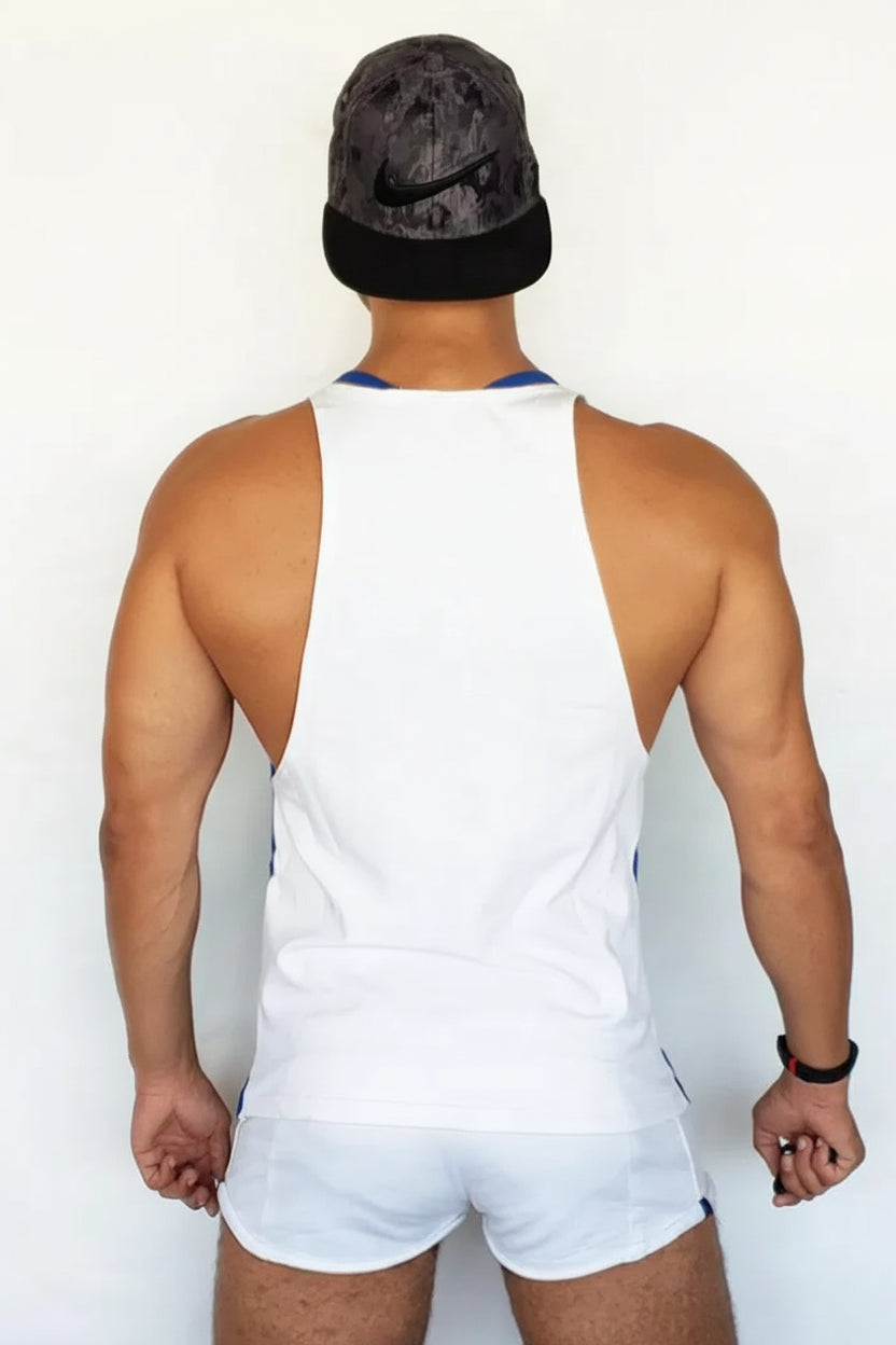 DOUBLE TANK TOP HERREN – ATHLETIC FIT – DOPPELTRÄGER DESIGN – GBLAU WEISS