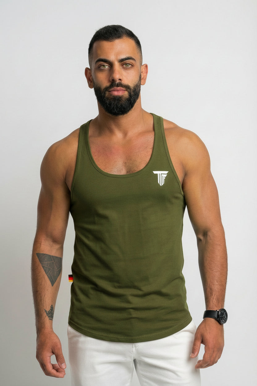 TANK TOP HERREN SLIM FIT – OLIVGRÜN – SPORT & FITNESS SHIRT