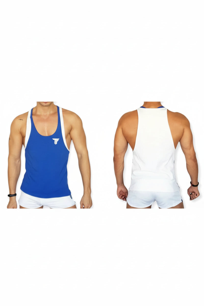 DOUBLE TANK TOP HERREN – ATHLETIC FIT – DOPPELTRÄGER DESIGN – GBLAU WEISS