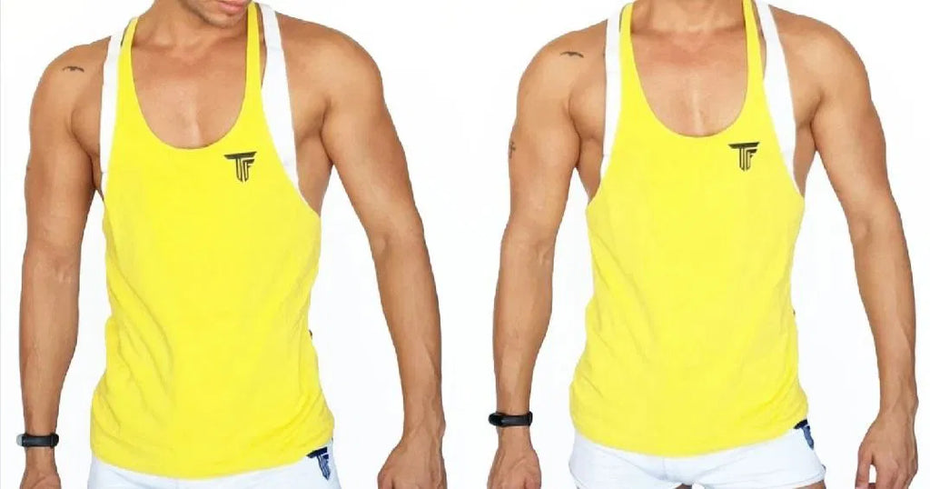 DOUBLE TANK TOP HERREN – ATHLETIC FIT – DOPPELTRÄGER DESIGN – GELB WEISS