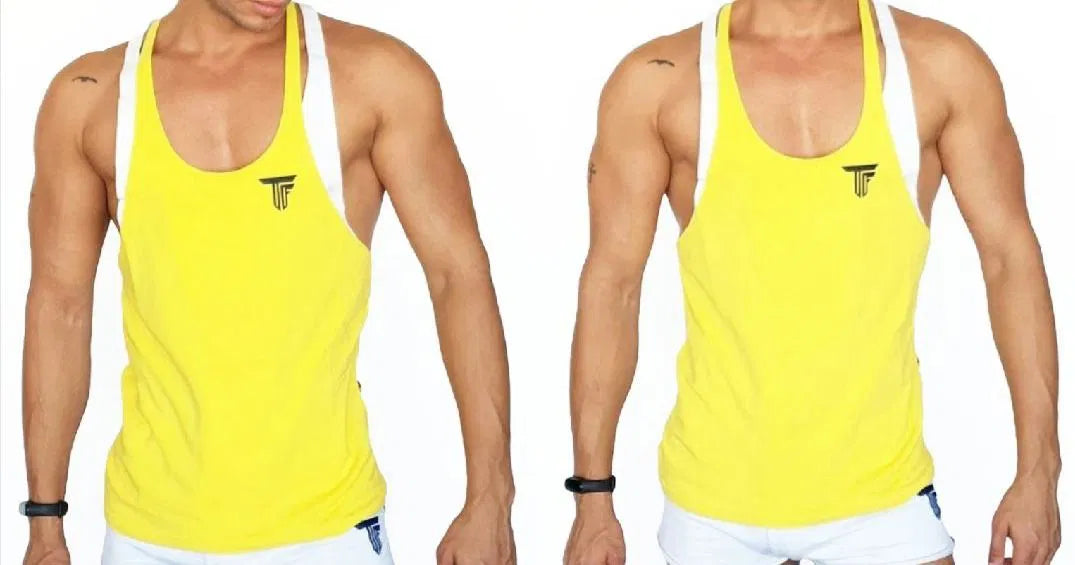 DOUBLE TANK TOP HERREN – ATHLETIC FIT – DOPPELTRÄGER DESIGN – GELB WEISS