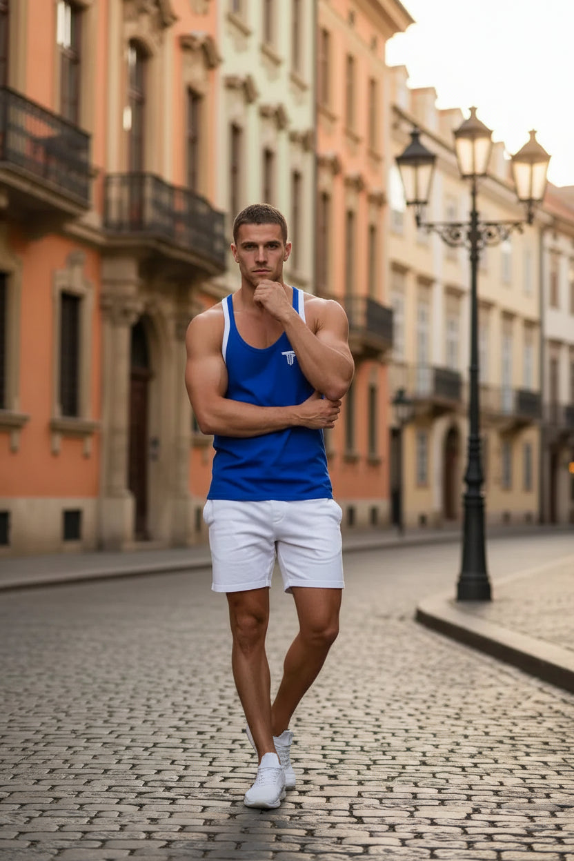 DOUBLE TANK TOP HERREN – ATHLETIC FIT – DOPPELTRÄGER DESIGN – GBLAU WEISS