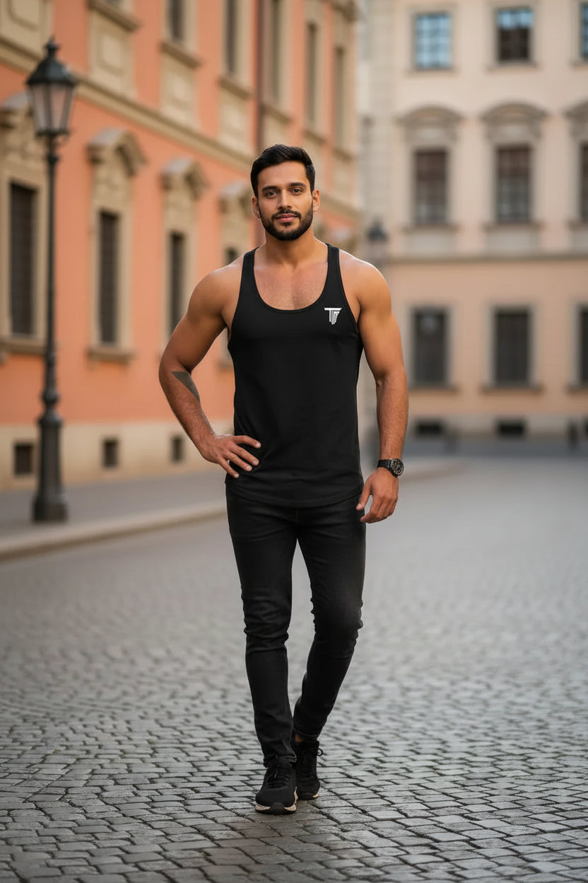 HERREN TANK TOP SLIM FIT – SCHWARZ – SPORT & FITNESS SHIRT