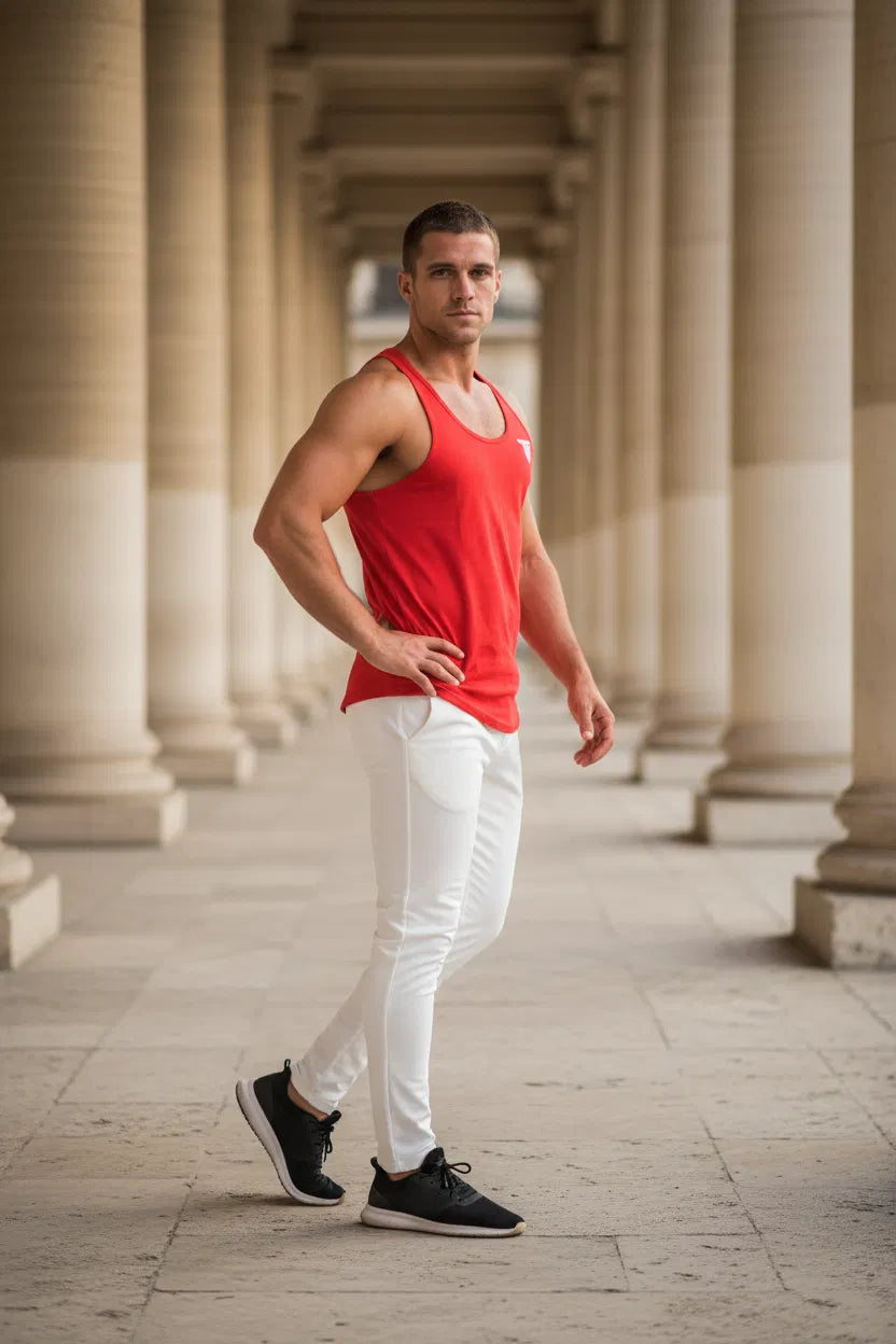 SLIM FIT TANK TOP HERREN – ROT – FITNESS SHIRT FÜR SOMMER & GYM