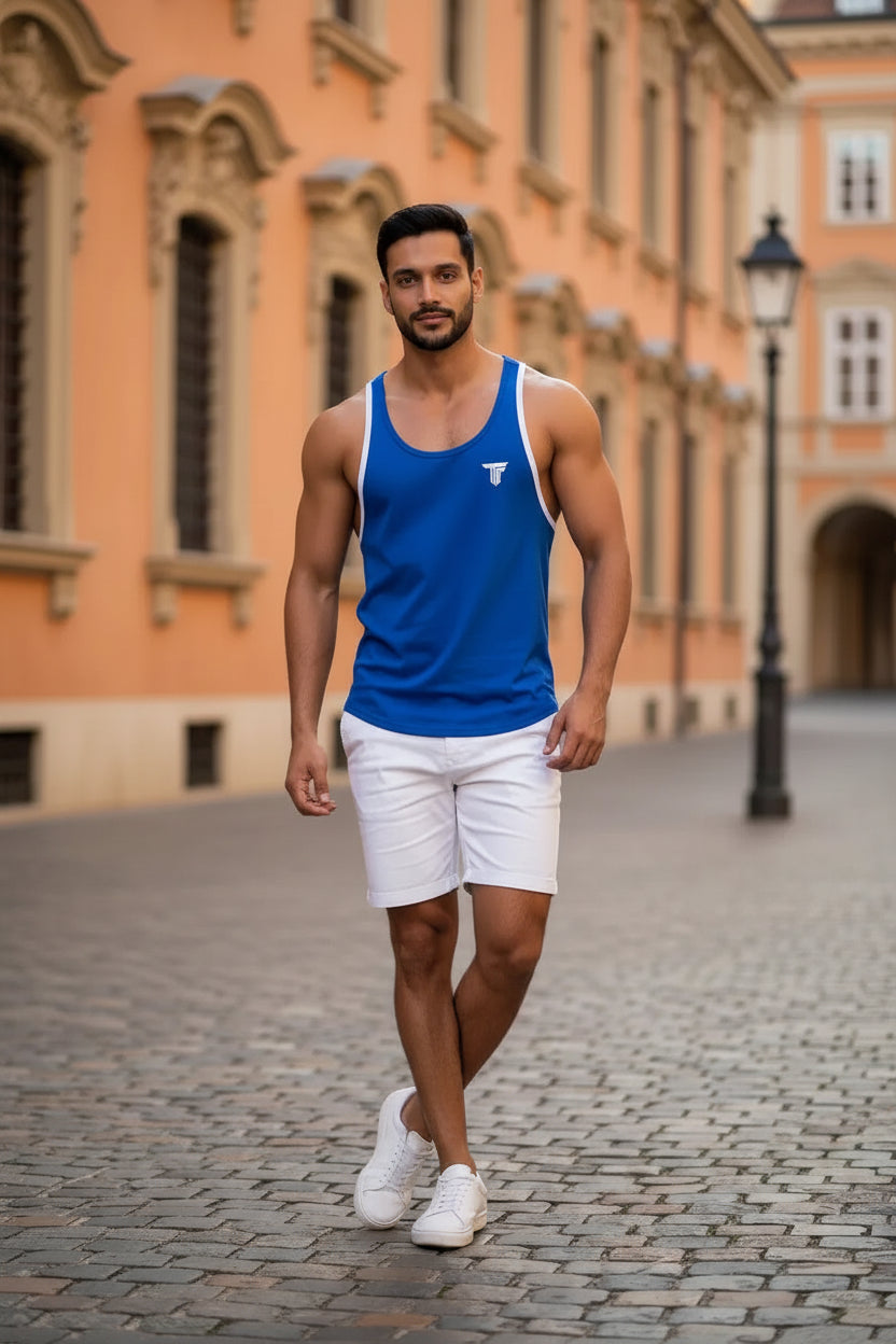 DOUBLE TANK TOP HERREN – ATHLETIC FIT – DOPPELTRÄGER DESIGN – GBLAU WEISS