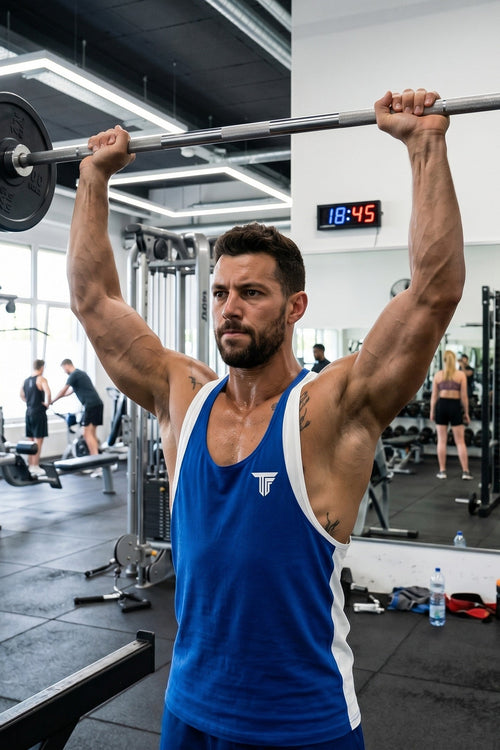 DOUBLE TANK TOP HERREN – ATHLETIC FIT – DOPPELTRÄGER DESIGN – GBLAU WEISS