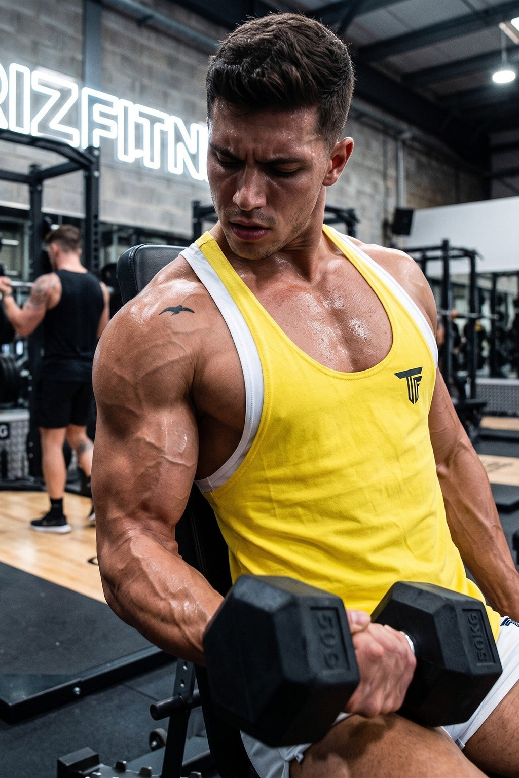 DOUBLE TANK TOP HERREN – ATHLETIC FIT – DOPPELTRÄGER DESIGN – GELB WEISS