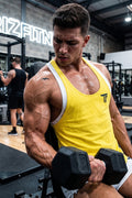DOUBLE TANK TOP HERREN – ATHLETIC FIT – DOPPELTRÄGER DESIGN – GELB WEISS