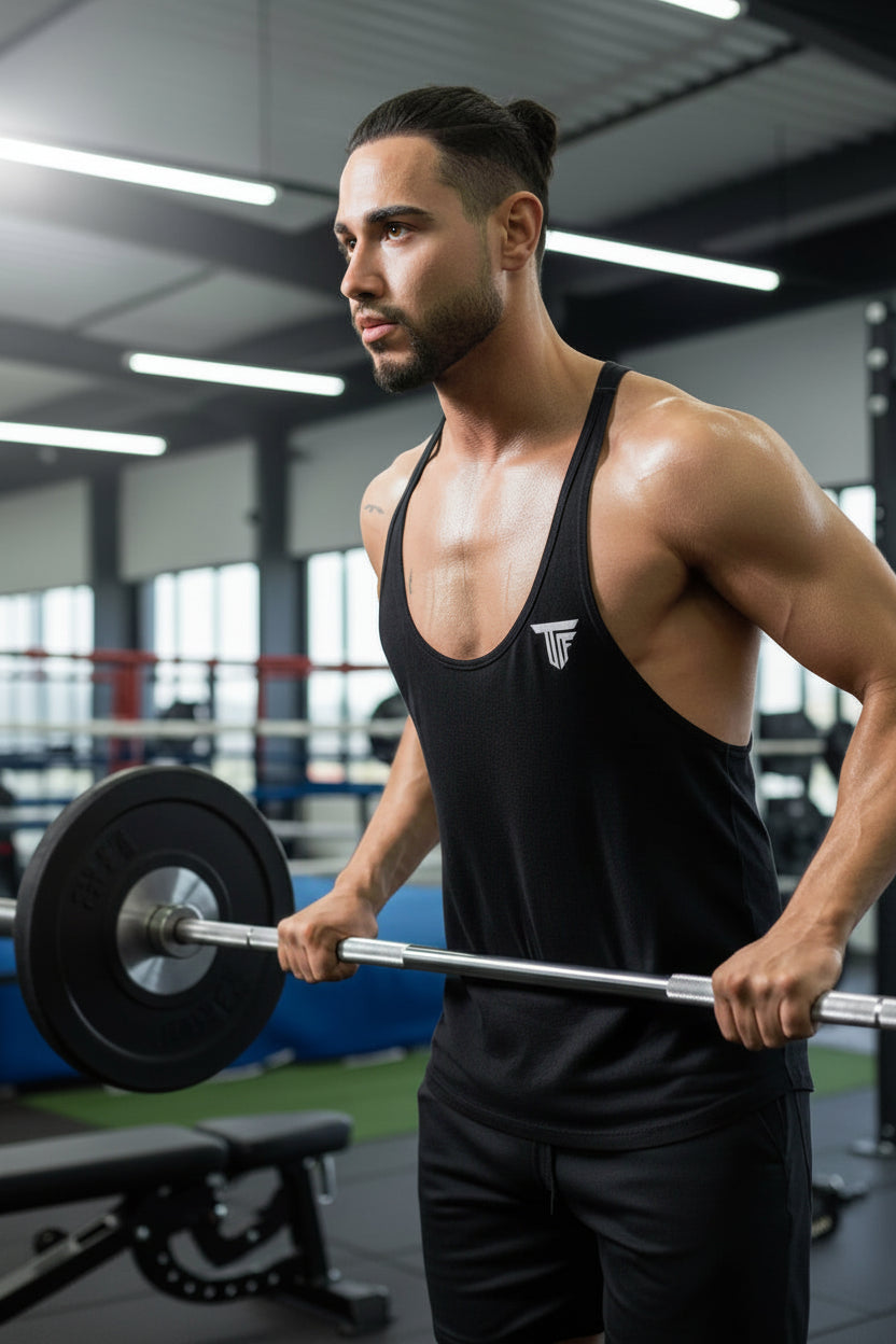 HERREN TANK TOP SLIM FIT – SCHWARZ – SPORT & FITNESS SHIRT