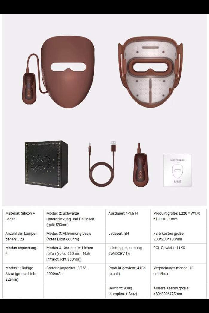 TEOFIT 3D 360° SICHERE SILIKON LED-GESICHTSMASKE FÜR GESICHTSBEHANDLUNG – AKNEBEHANDLUNG & -ENTFERNUNG, HAUTPFLEGE MIT ROTLICHTTHERAPIE